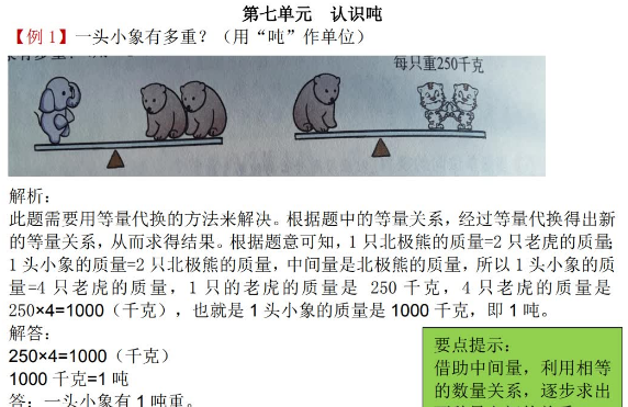 2021年冀教版三年级数学第七单元认识吨试题解析