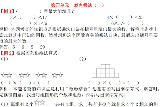 2021年人教版二年级上册第四单元表内乘法（一）试题解析