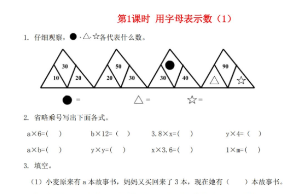 2021秋新人教版五年级数学上册第5单元简易方程1用字母表示数第1课时用字母表示数1课堂达标训练