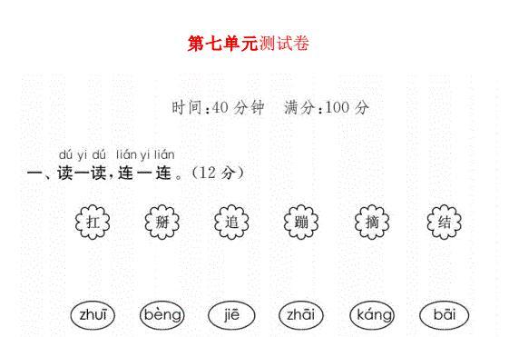 新人教版一年级语文下册第七单元综合检测卷1免费下载